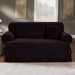 Soft Micro Suede Solid Black T-cushion Couch/sofa Cover Slipcover