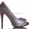 Silvery peep toe sequins high-heels shoes