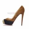 Brown suede colored obtuse high-heels shoes