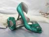 Green stain high heel fish mouth shoes