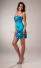 A-Line Strapless Beadings Belt Blue Elastic Woven Satin Short Prom Dress