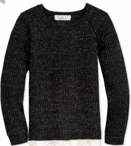 Republic Textured Lace-Trim Sweater, Size Medium, Black