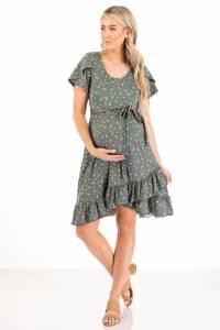 Women's Short Sleeve Butterfly Maternity Dress With Ruffles | Easy To Wear