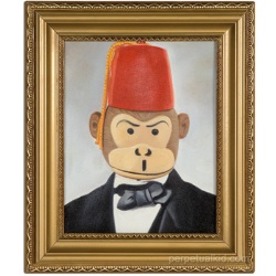 FEZ MONKEY PORTRAIT OIL PAINTING