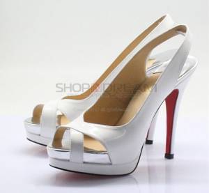 White Leather Double Platform Heeled Sandals