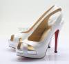 White Leather Double Platform Heeled Sandals