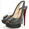 Black rivet peep toe high-heeled shoes