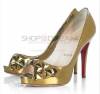 Gold silvery rivets peep toe high-heeled shoes