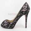 Black fish-like-mouth lace high-heels shoes