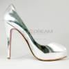 Silvery peep toe high-heeled shoes