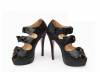 Black peep toe bow high-heeled sandals
