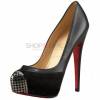 Black silvery check toe high-heels shoes