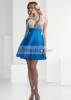 A-line halter top beading chiffon blue short prom dress
