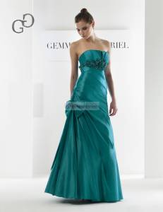 A-line strapless bow beading taffeta long prom dress