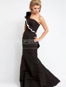 Mermaid One Shoulder Cascading Ruffle Taffeta Long Prom Dress