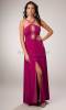 Sheath Straps Criss-Cross Beading Fuchsia Chiffon Long Prom Dress