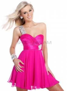 A-line One Shoulder Crystal Strap Chiffon Short Prom Dress
