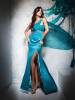 Sheath Asymmetric beadings split front long prom dress