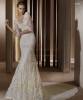 Dropped V-Neck Appliques White Lace Long Wedding Dress