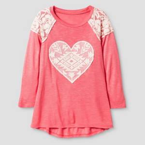 Girls Miss Chievous Aztec Crochet Heart Tunic - Pink - Medium