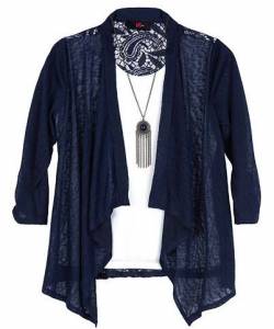 Girls IZ Amy Byer 3/4-Length Sleeve Lace Back Cozy Top with Necklace