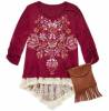 Arizona 3/4-Sleeve Puff Graphic Hi Lo Top with Faux Suede Purse