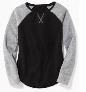 Thermal Raglan-Sleeve Tee for Girls|Black-Gray, Size M