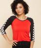 Red Checkered Raglan Sleeve Baseball Tee