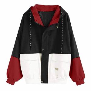 Women Hoodie Jacket,Lelili Warm Three-Color Patchwork Long Sleeve Zip Butto