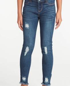 Distressed Frayed-Hem Ballerina Jeggings
