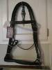 NEW-BLACK-TOUGH-1-HORSE-SIZE-RAISED-LEATHER-ENGLISH-SNAFFLE-BRIDLE-amp-LACED-REINS