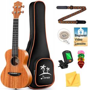 Donner Concert Ukulele Solid Top Spruce 23 inch Ukelele Bundle Kit DUC-410