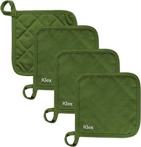 Klex 4pcs 100% Cotton Potholders for Oven Cooking and Baking, Durable 330GS