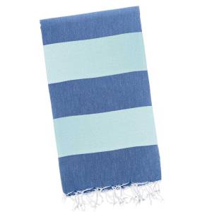 Denim Blue & Mint Candy Stripe Turkish Towel