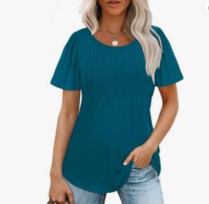 Womens Top Dressy Casual Pleated Shirt