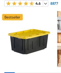 (8) Black and yellow 27 gallon tote
